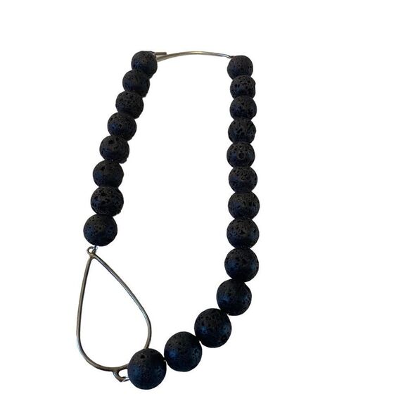 Artisan Designed & Hand Crafted Lava Rock & Silver Accent Necklace. - Picture 4 of 6